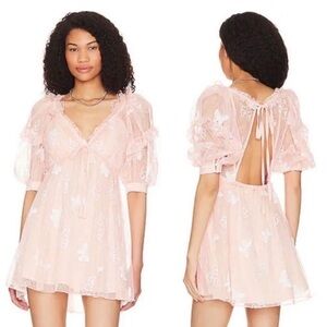 NWT $295 For Love And Lemons Pink Butterfly Mini Dress